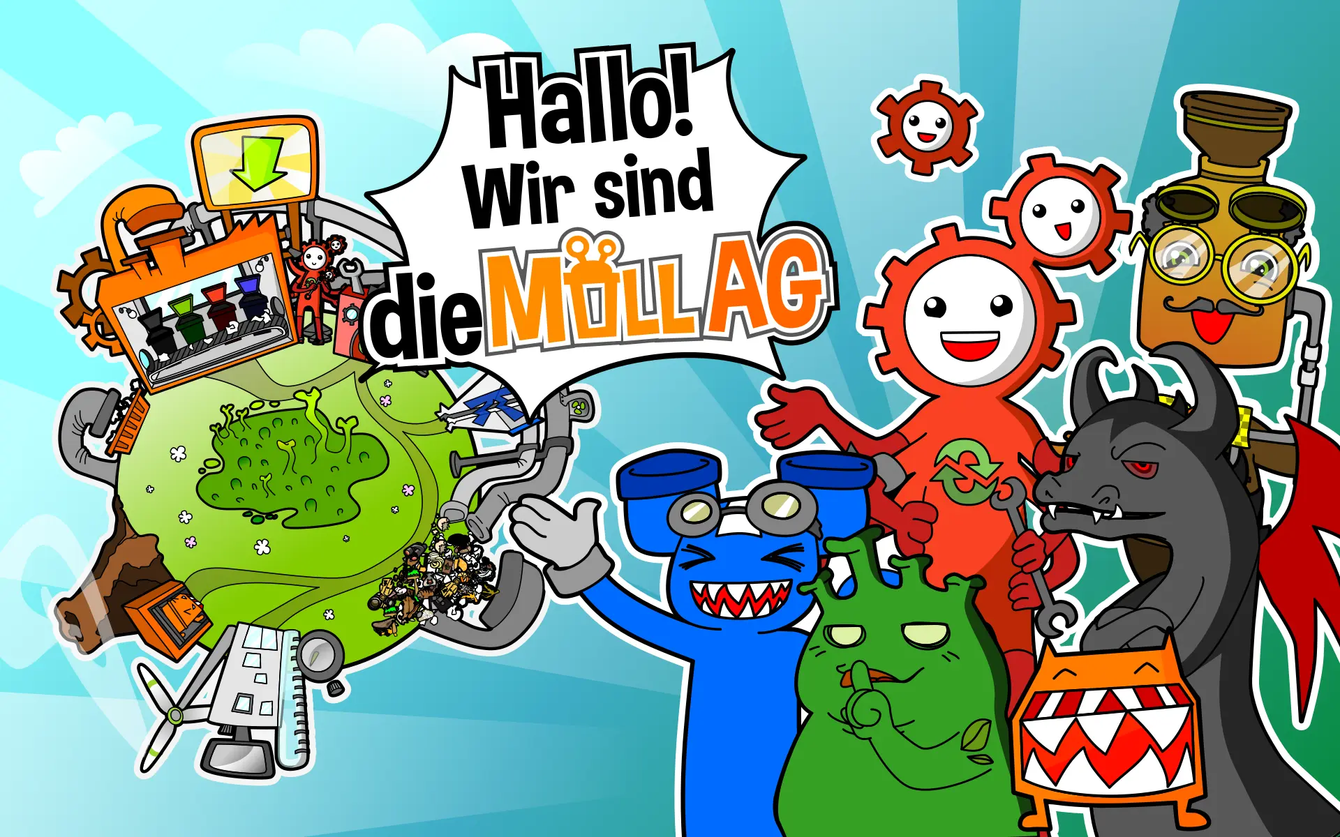 Key Visual der Müll AG mit den Müllmonstern